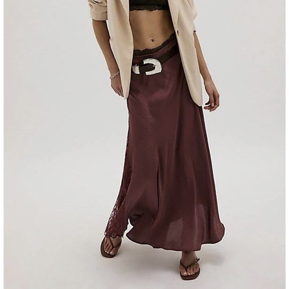 FREE PEOPLE NWT Make You Mine Half Slip Satin Lace Maxi Boho Skirt XS NEW